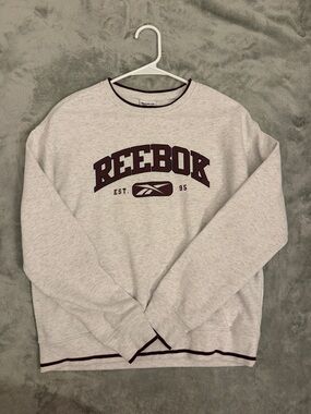 Reebok White Heather Crewneck Sweatshirt with Maroon Trim